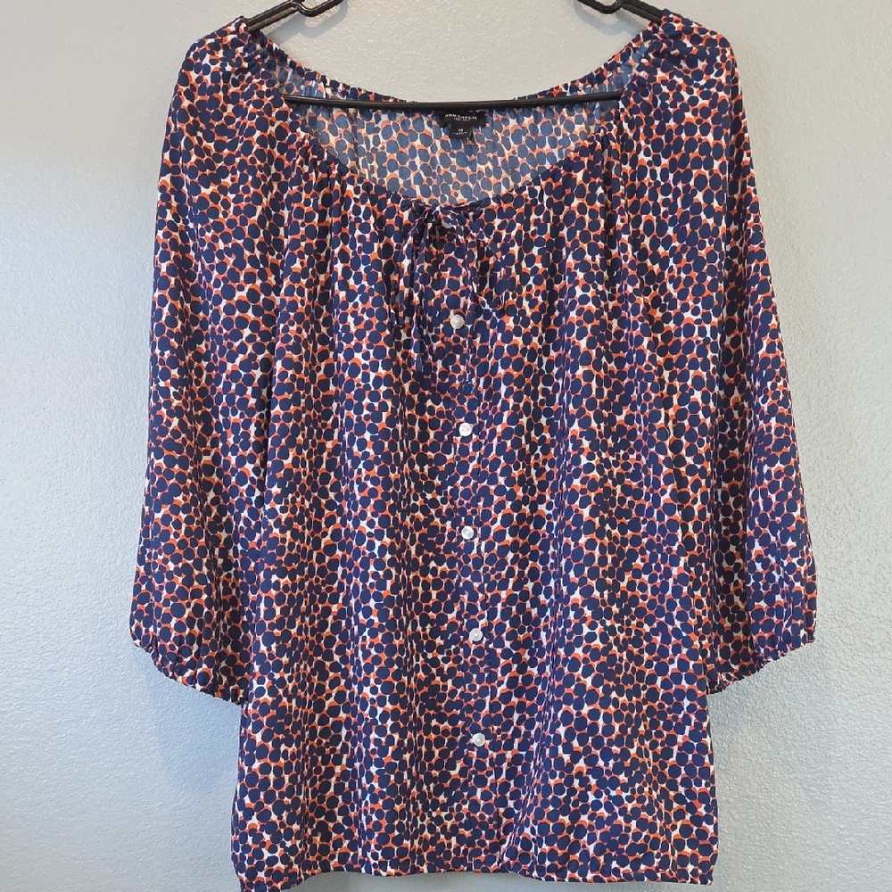 Ann Taylor Navy and Coral Blouse